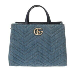 Gucci GG Marmont Top Handle Bag Blue Denim Handbag